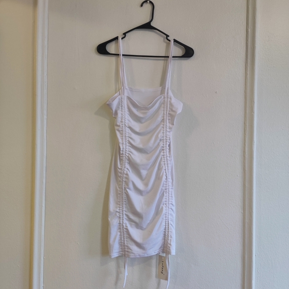 White Ruched Bodycon Mini Dress - Picture 3 of 6